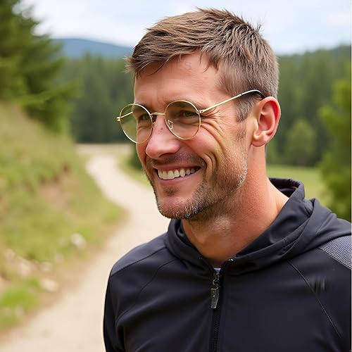 Vista 3 de HJSTES Gafas redondas de luz azul para mujeres y hombres, lentes retro con montura de metal