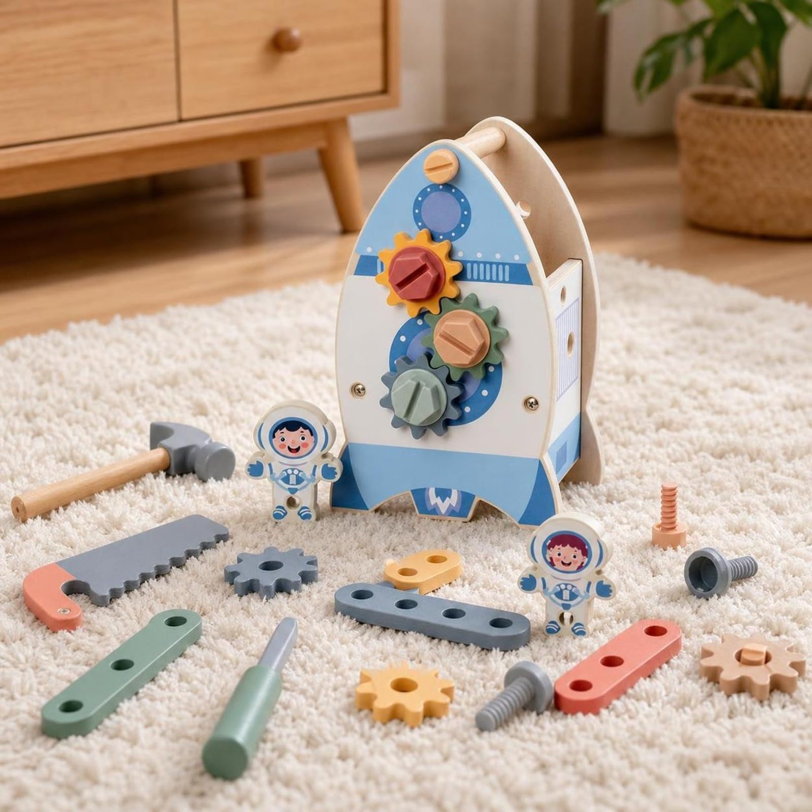 Gioco di Assemblaggio in Legno | Sviluppo Motricità Fine, Scatola Degli Attrezzi con Maniglia, Multifunzione, Banco da Lavoro Giocattolo,