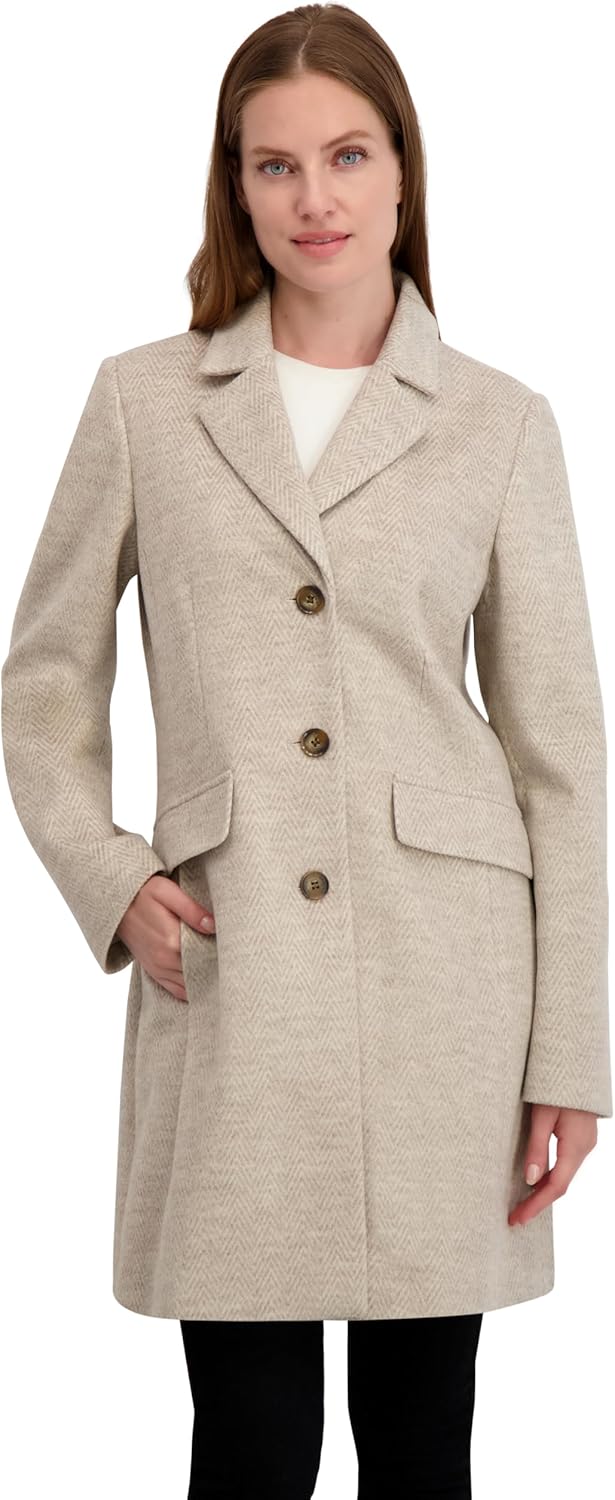 Laundry by Shelli Segal Women's Faux Wool Winter Coat– Single-breasted Dress Coat With Notch Collar