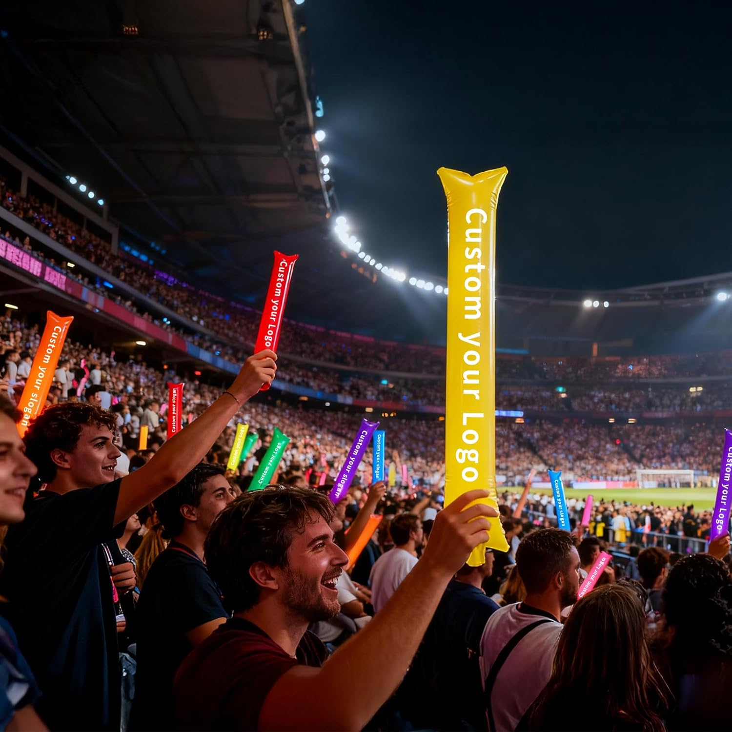 100Pcs 10x60 cm Custom Thunder Sticks – Personalized Inflatable Cheering Sticks, Single-Color Printed Noise Makers for Sports, Team Spirit, Concerts & Festivals