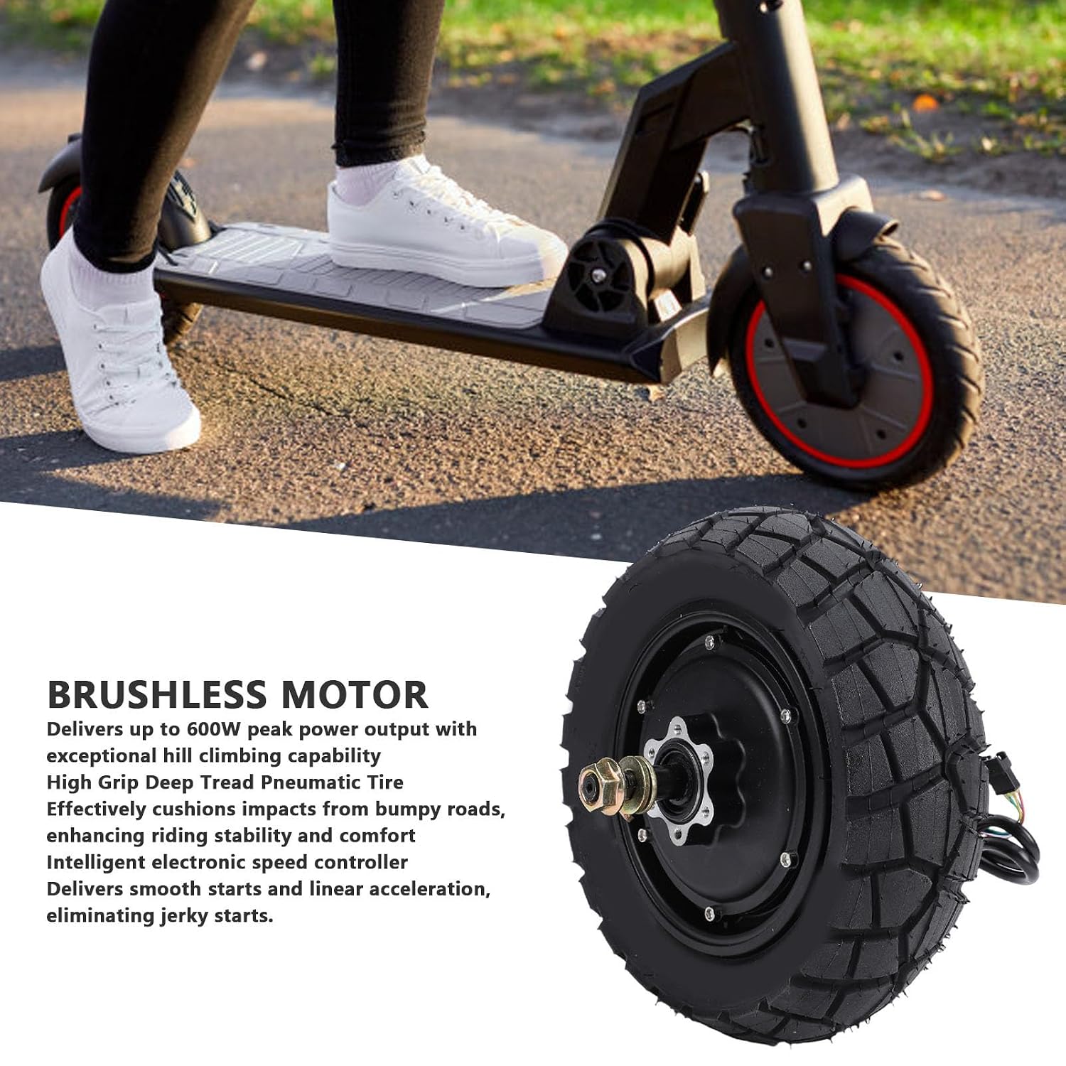 Scooter Replacement Wheels Motors, 600W Brushless Hub Motor for G 2 Pro Electric Scooter, with 9 Inch Pneumatic Tire and Smart Controller, High Efficiency Rear Wheel Drive