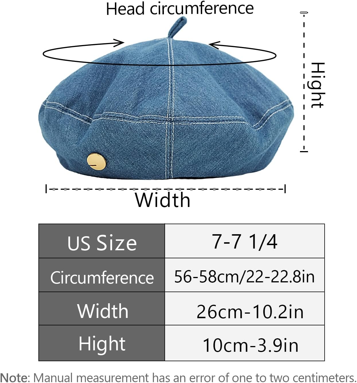 Gllutt Denim Beret Hat for Women Summer Thin Artist French Beret Hat Size Adjustable