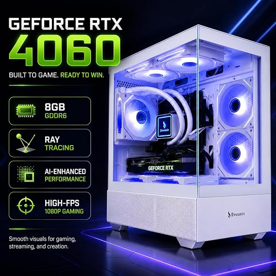 Gaming Desktop PC Computer Liquid Cooled 12-Core Processor, GeForce RTX 4060 GDDR6, 64GB RAM, 512GB NVMe SSD + 1TB HDD, WiFi 6 & BT 5.4, 7 ARGB Fans, 650W PSU, Windows 11