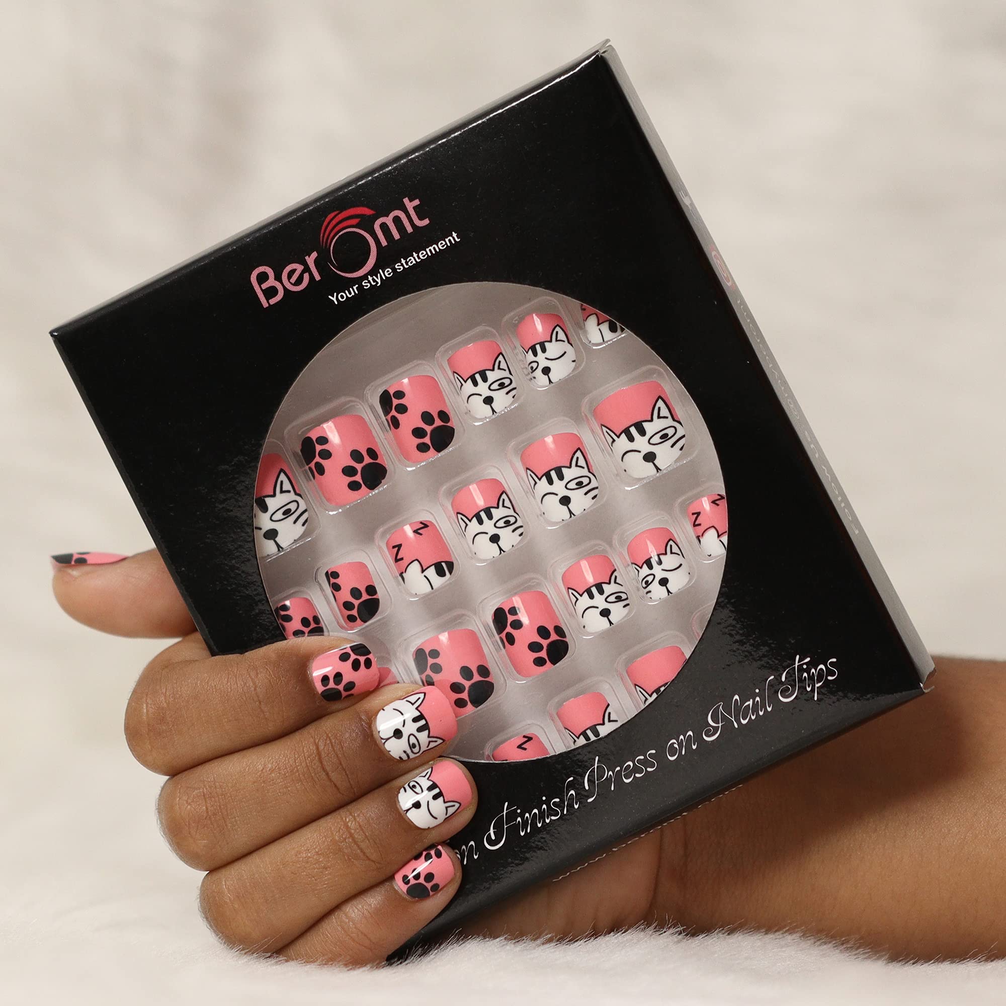 Beromt 12pcs set of decorative funky party false nails for kids teenage children self adhesive artificial nail full fake nails tips - BFN04KN-image-48