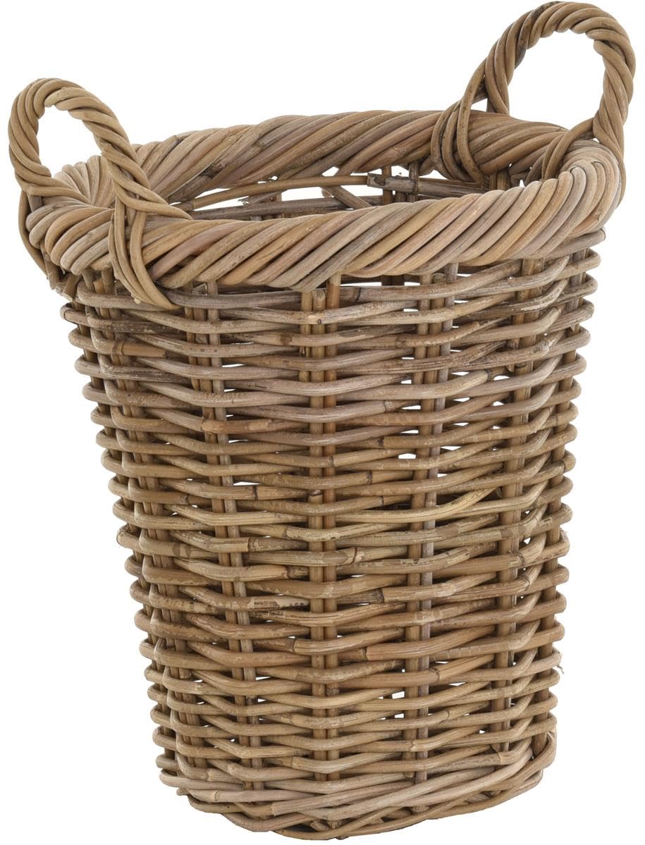 Set / 2 Rattan Pflanzkorb Grau Rund Übertopf geflochten mit Griffen Garten Pflanzen Deko-Korb Bepflanzen (Ø 32 mit Zopfrand)
