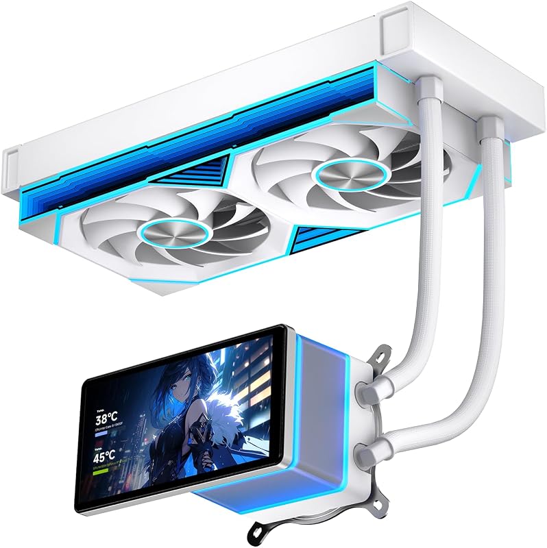 PF 240 CPU Water AIO Cooler Liquid Cooling|5.5-inch LCD Magnetic Screen|360mm ARGB Infinity Mirror 2000RPM PWM Fan|Lower Noise ≤30DBA|for LGA1851/1700/1200/115X/AM4/AM5(White)