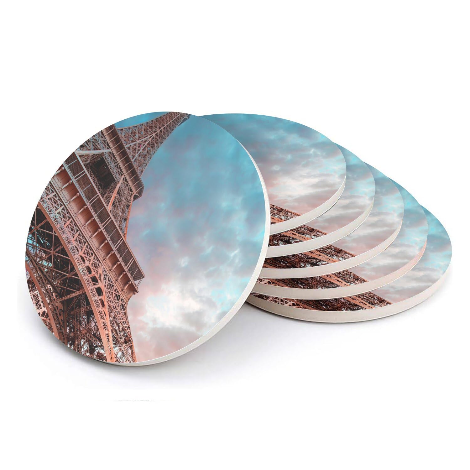 Sous-verre ronds en céramique fine au design Tour Eiffel pour table élégante