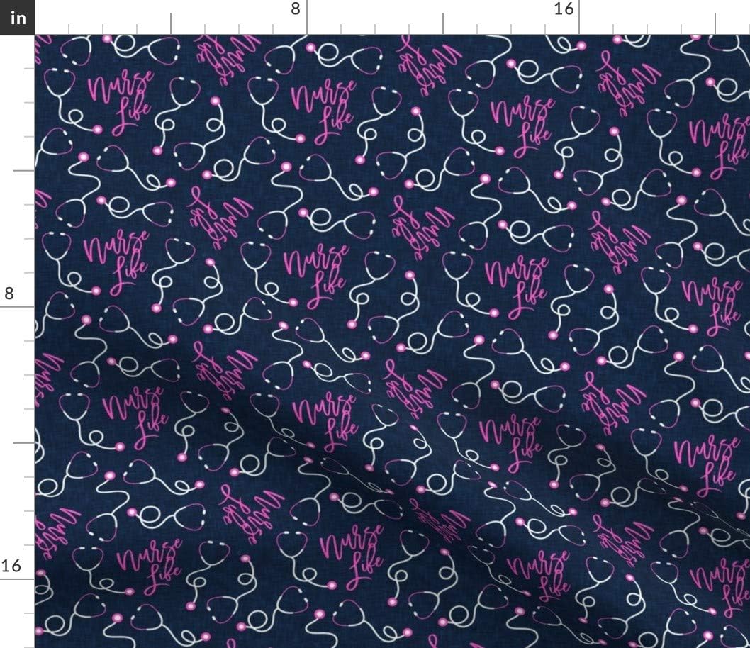 Spoonflower Fabric - Nurse Life Pink Blue Nursing Doctor Medical Heart Health Stethoscope Printed on Petal Signature Cotton Fabric by The Yard - Sewing Quilting Apparel Crafts Decor