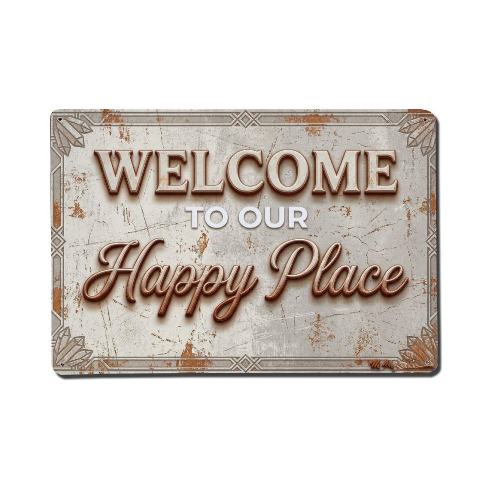 Welcome To Our Happy Place Vintage Magnesitemaker Studio Metal Tin Sign