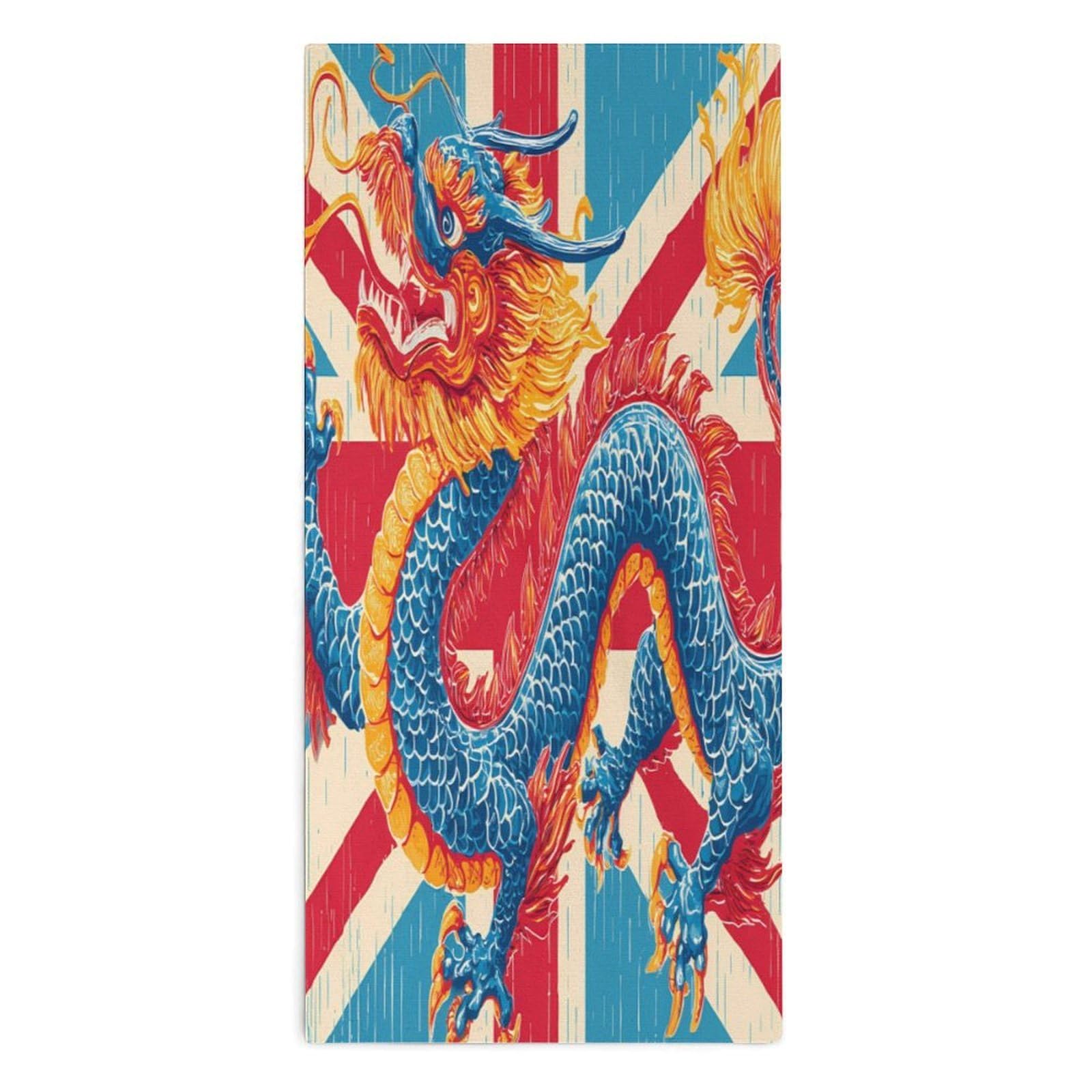 TXFBTRFSA Dragon On England Flag Hand Towels for Adult Face Towel Bath Beach Swim Accessories