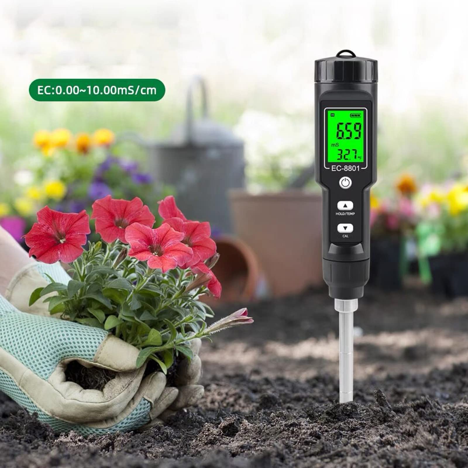 Medidor de salinidad del suelo con sonda larga, higrómetro profesional para macetas grandes, higrómetro agrícola, higrómetro para humidor de puros, termómetro de humedad interior y suelo Ec