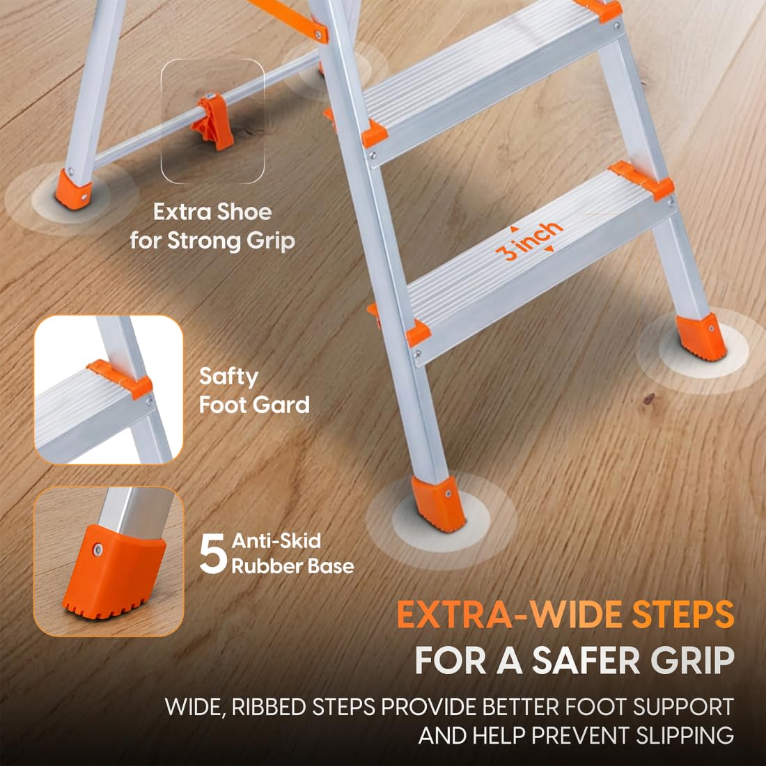 HOUZA Aluminium Ladder - 5 Steps, Foldable & Safe -3 HOUZA Aluminium Ladder - 5 Steps, Foldable & Safe -3