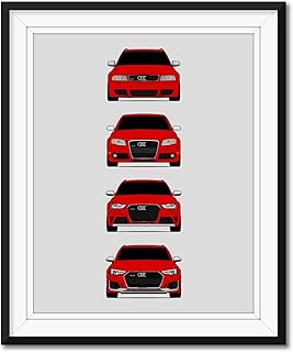 Audi RS4 Generations (B5 RS4, B7 RS4, B8 RS4, B9 RS4) Inspired Poster Print Wall Art Handmade Decor of the History and Evolution of the Audi RS4 (Unframed)