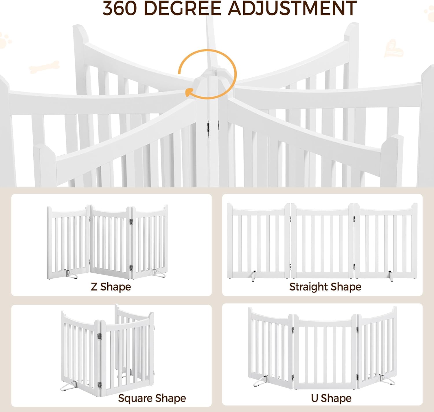 Yaheetech Freestanding Pet Gate 3-Panel Wooden Dog Fence with 2 Support Feet Folding Dog Gate for Indoor, Stairs, Doorways, Halls, Kitchen Wooden Pet Barrier White 24" H