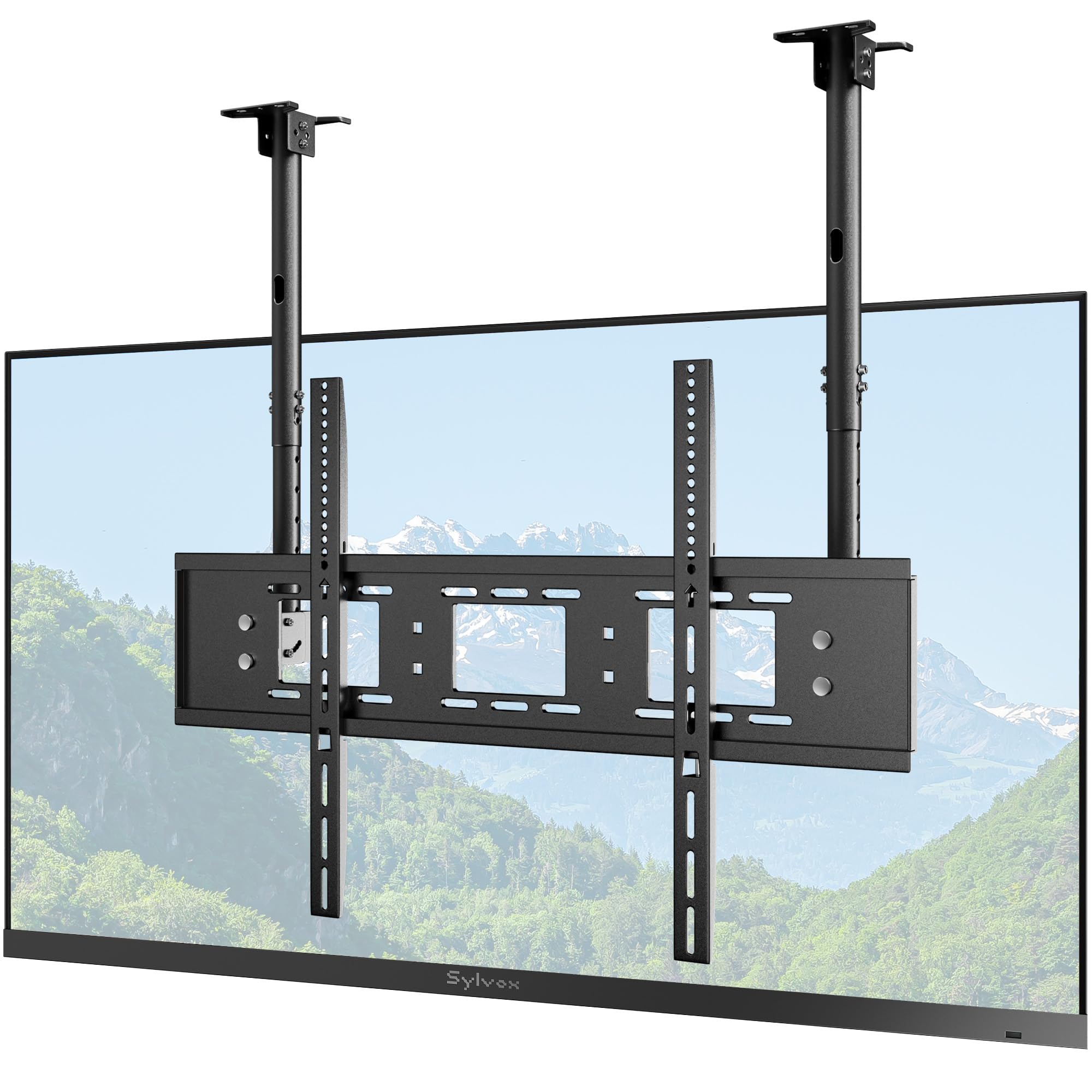 SYLVOX Soporte de techo con doble barra para televisor LED CD OLED de 55 a 75 pulgadas, máx. VESA 900 x 600 mm, soporta hasta 45 kg, ajuste de altura completa, soporte de techo para TV