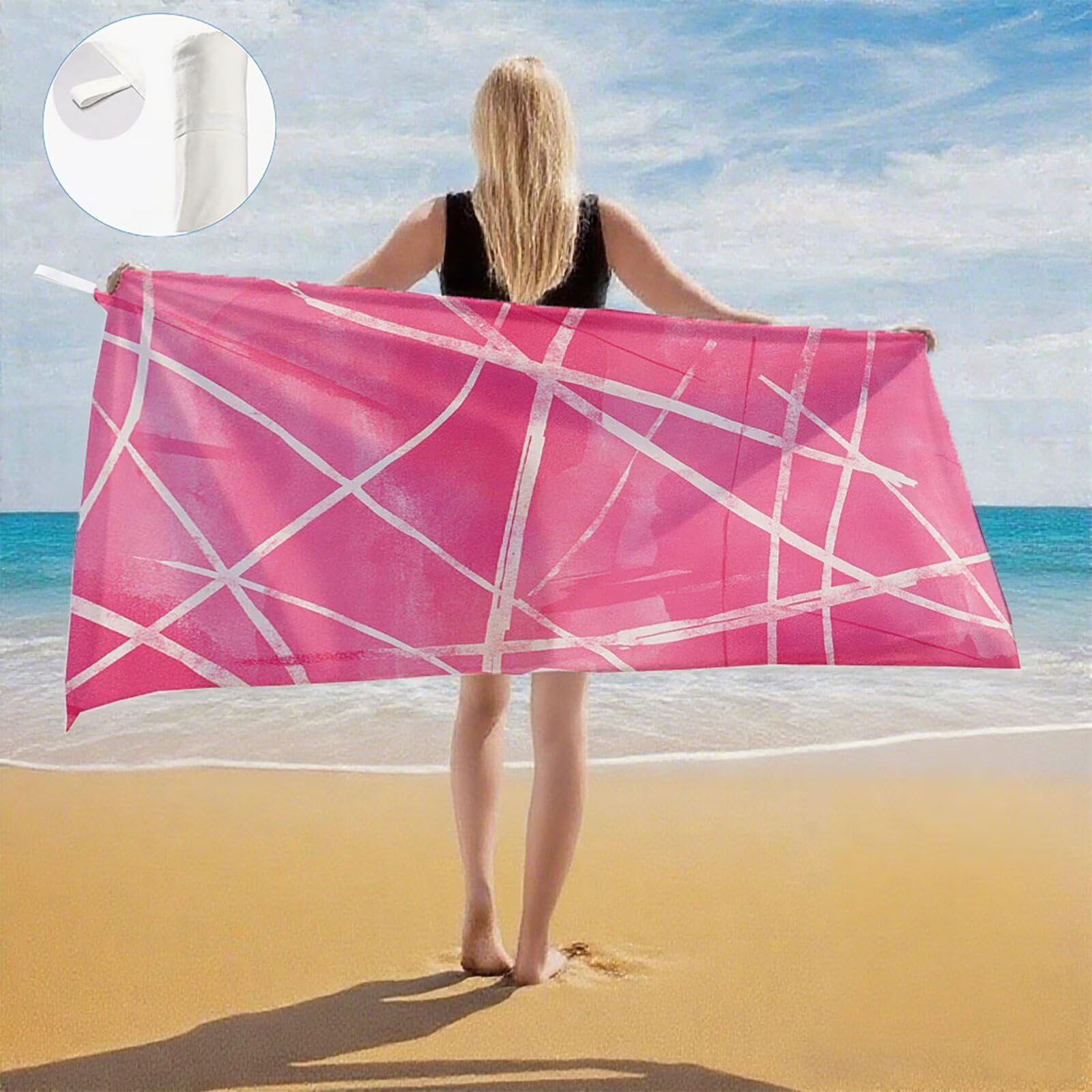 Serviette de Plage Microfibre Serviette Plage 100x220 2 Pack Séchage Rapide, Anti-Sable, Absorbante Fonction Drap de Plage XXL pour Bain, Sport, Voyages, Sauna, Piscine, Yoga, avec Sac Moderne Q-653