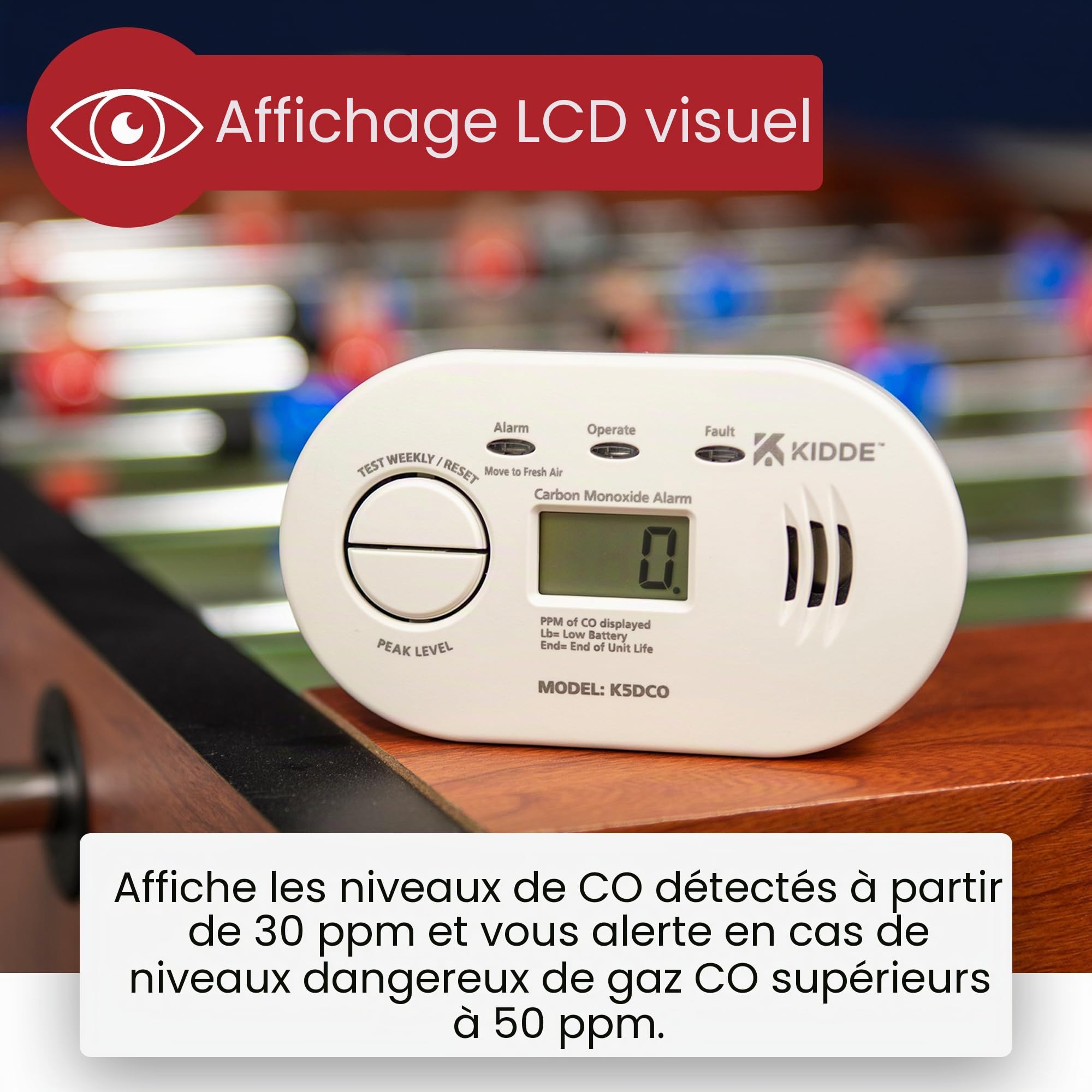 Kidde 5DCO Détecteur de monoxyde de carbone numérique avec piles AA Durée de vie du capteur 10 ans Affichage numérique Alarme CO