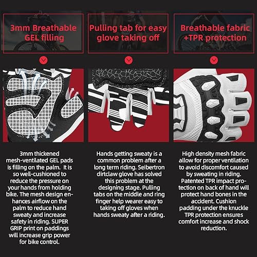 Vista 61 de Seibertron Dirtpaw - Guantes unisex para bicicleta BMX MX ATV MTB guantes para bicicleta de montaña, ciclismo, todoterreno/Dirt Bike, guantes de Rojo