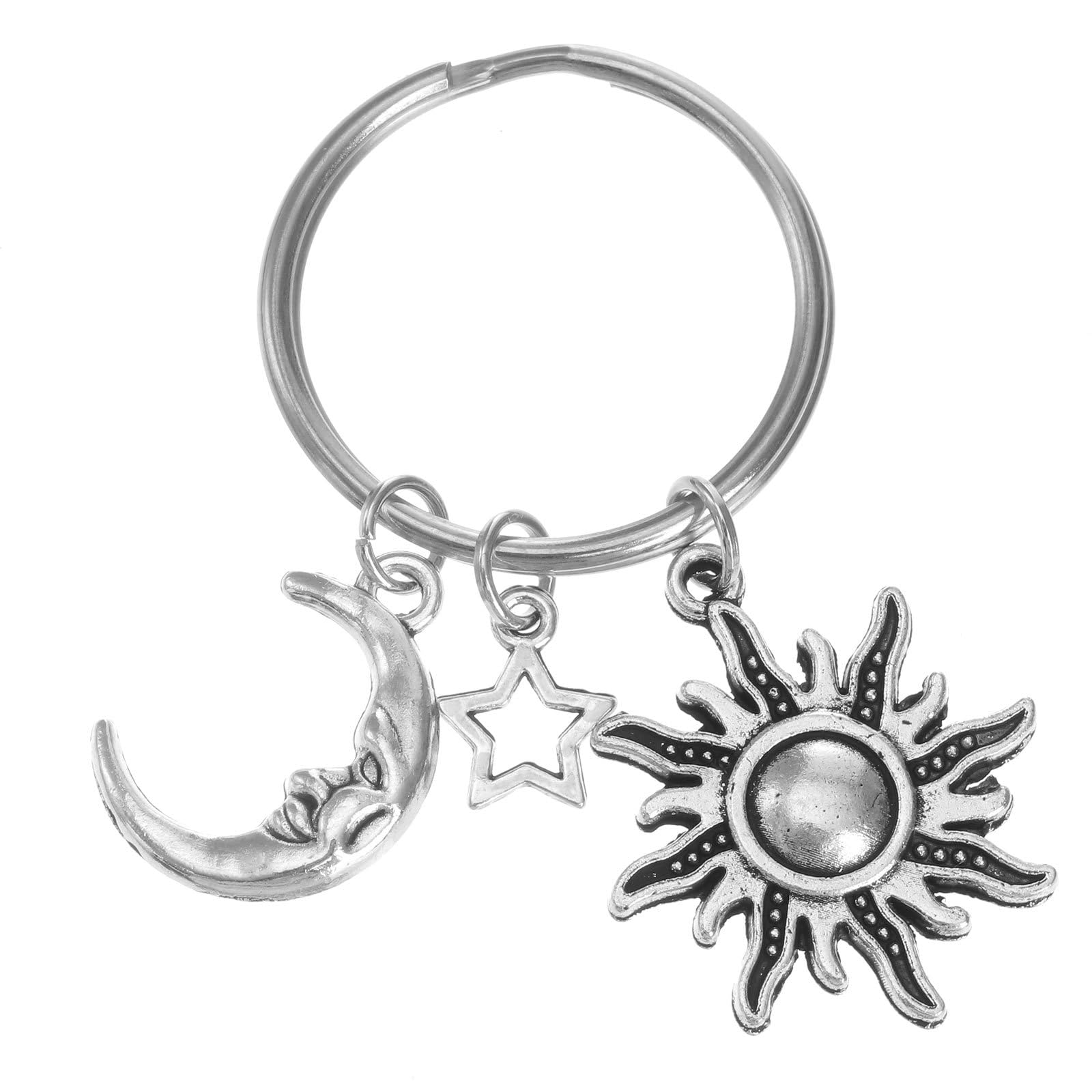 Sun Moon Star Keychain Stainless Steel Key Ring Charm for Purse Handbag Backpack Car Key Jewelry Decor