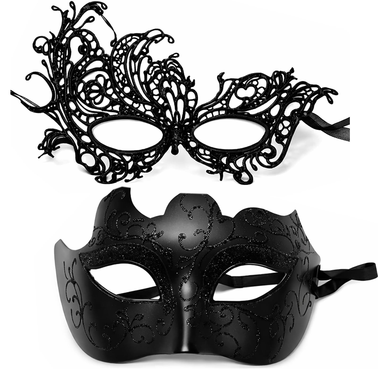 YONEEKSS Masquerade Mask for Couple, 2 Pack Cosplay Venetian Party Mask, Matt Classic Masquerade Ball Mask and thickened lace Eyemask for​Halloween Masquerade Venetian Carnival Dress