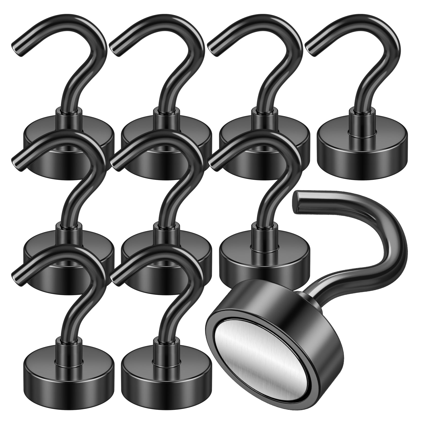 VNDUEEY Magnetic Hooks, 22Lbs Strong Magnet Hooks for Hanging, Magnetic Cruise Hook Heavy Duty, Magnets with Hooks for Refrigerator, Grill, Kitchen, Office and Garage (Black, 10 Pack)