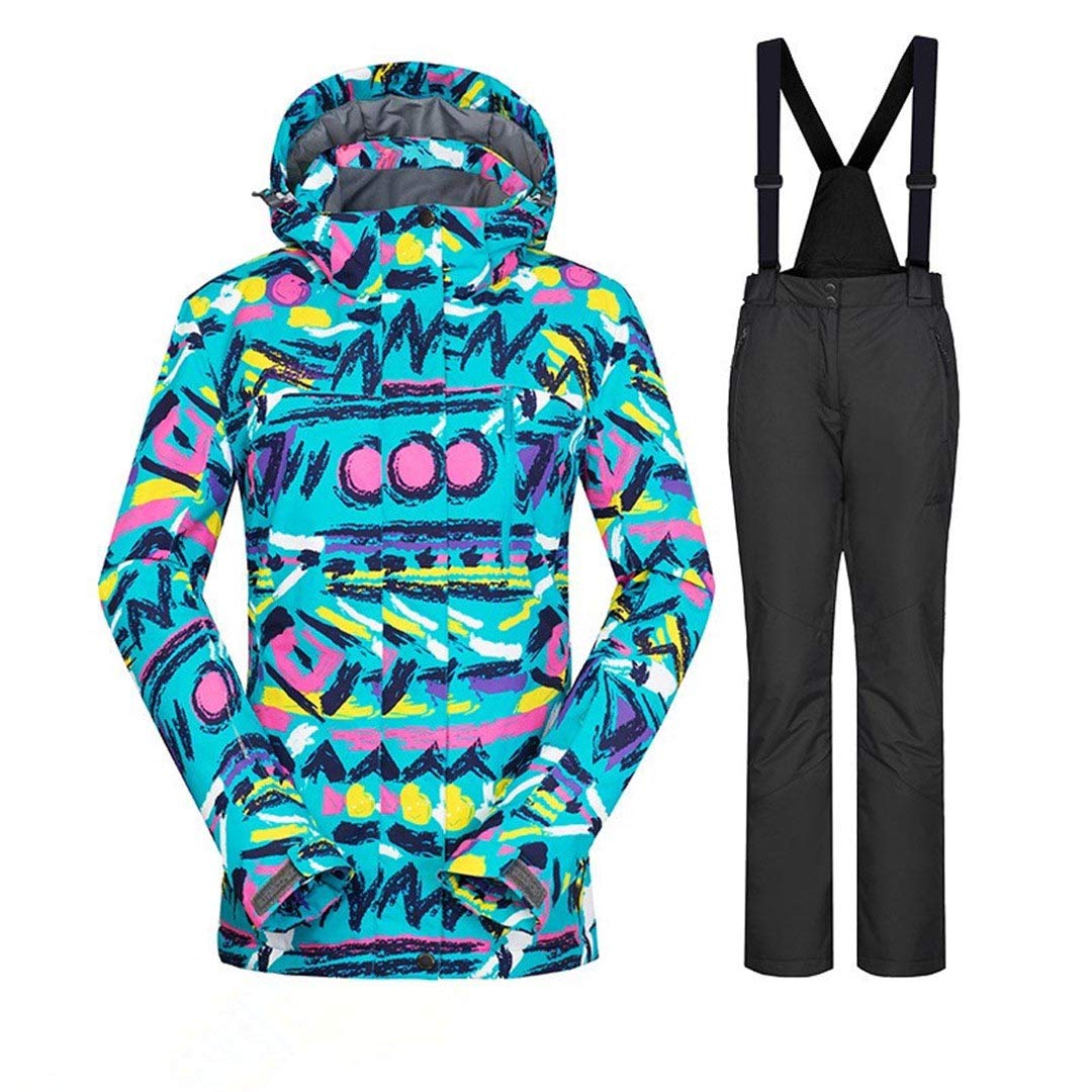 Saeohnssty Damska kurtka zimowa, kurtka snowboardowa, narciarstwo, sport, kombinezon, wodoodporny, snowboard, kombinezon, czarny, zestaw M
