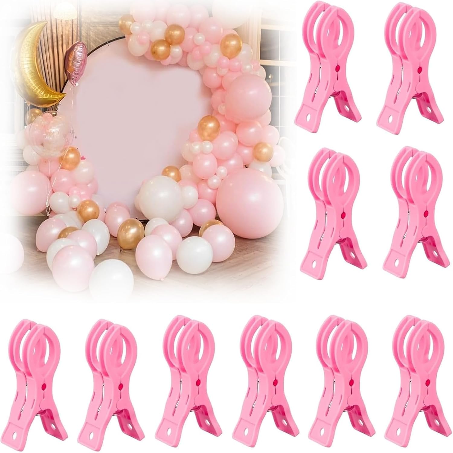 Miliocry 10 Pack Large Balloon Arch Clips Plastic Pink Backdrop Spring Clamps 3.5 Inch Heavy Duty Clip for Balloon Arch Kit Birthday Decoration Crafts Woodworking Photography Studios