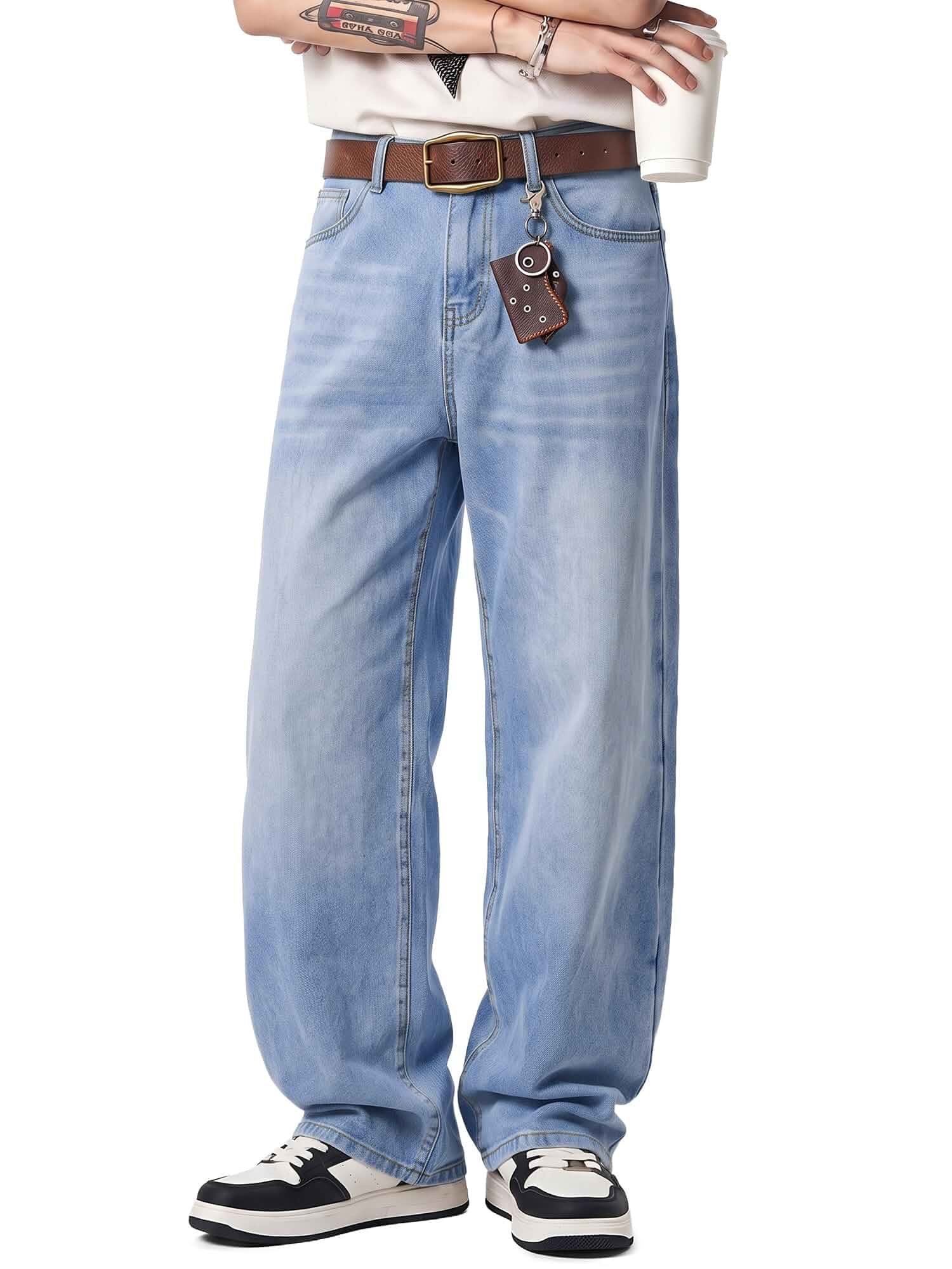 JMIERR Men's Baggy Y2K Jeans Stretch Loose Fit Wide Leg Denim Pants 5 Pockets, Oversized Casual Trousers, Vintage Relaxed wash, Breathable Cotton Blend，Hip Hop, Skater Streetwear, All-Season