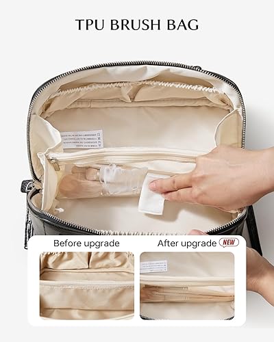 Miniatura 17 de EACHY - Bolsa de maquillaje de viaje, bolsa de cosméticos de gran capacidad para mujeres, portátil, impermeable, bolsa de aseo plana abierta