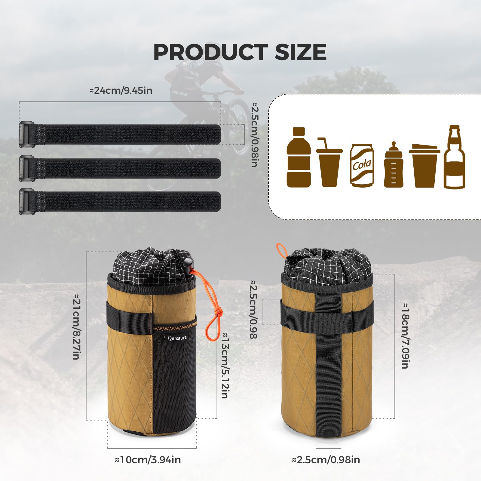 Borsa da Manubrio Borsa Termica e Isolante per Bottiglie da Bicicletta, Portaborraccia Bici Porta Borraccia Bici MTB Regolabile e Stabile, Facile Installazione, Capacità 1L, Kaki