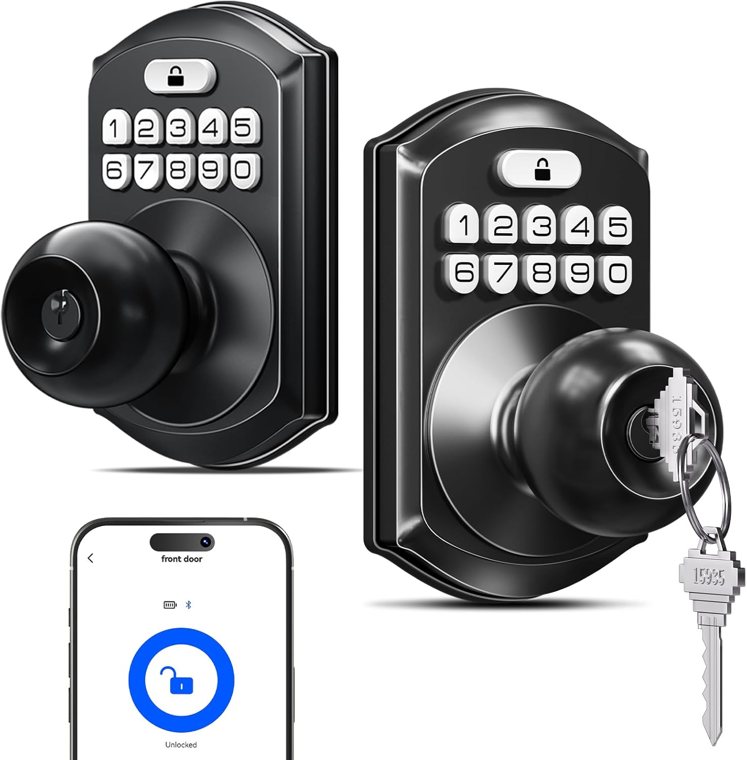 TEEHO Smart Door Knob + TEEHO Keyless Entry Keypad Door Lock, Auto Lock, Easy Installation for Front Door, Bedroom, Rental, Matte Black