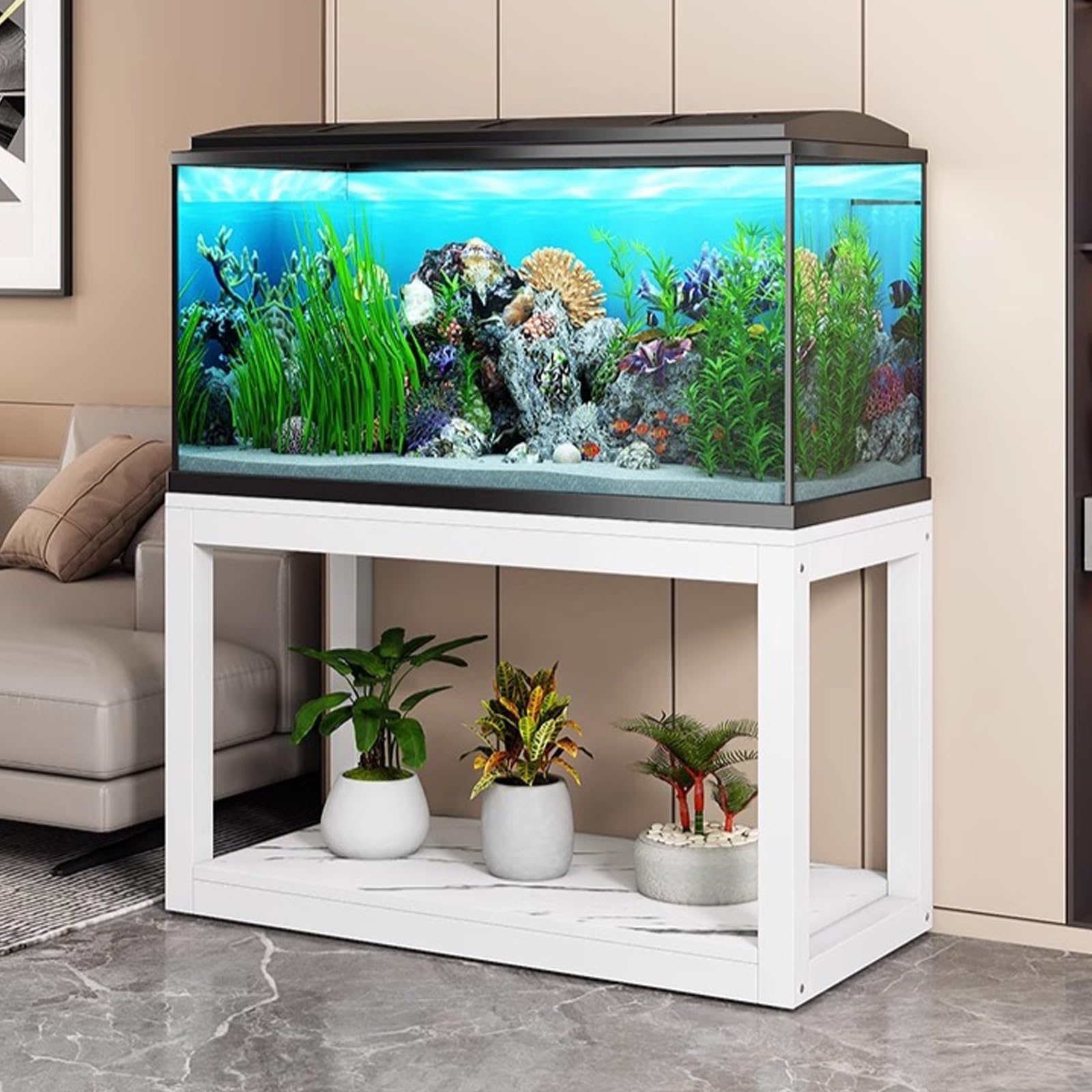 Meuble terrarium et aquarium design marbre pour sublimer le salon ou le bureau