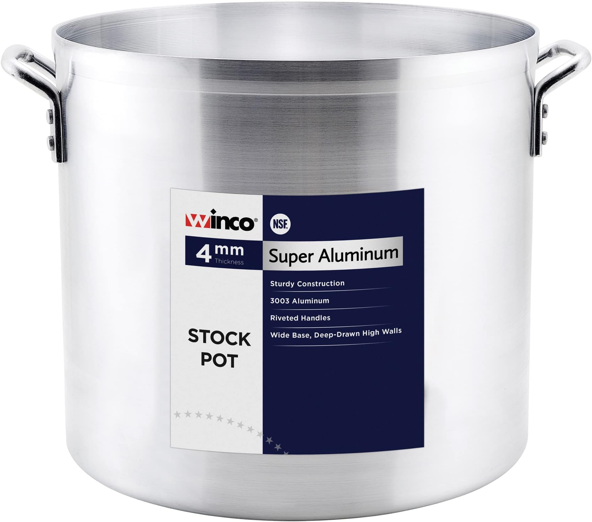 Winco USA Super Aluminum Stock Pot, Heavy Weight, 8 Quart, Aluminum, Metallic