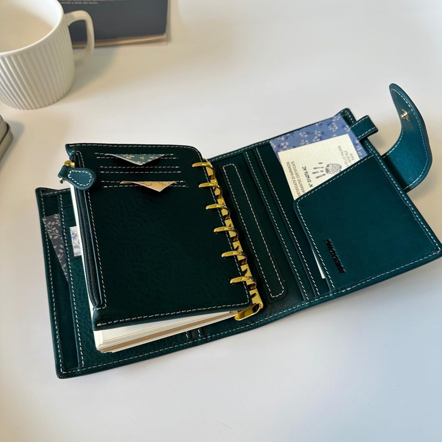 A7 Organizer Minerva Box Genuine Leather Journal Notebook,Stalogy Rings Planner Pocket size Notebook with 25MM Binder Mini Agenda Diary (Blue)