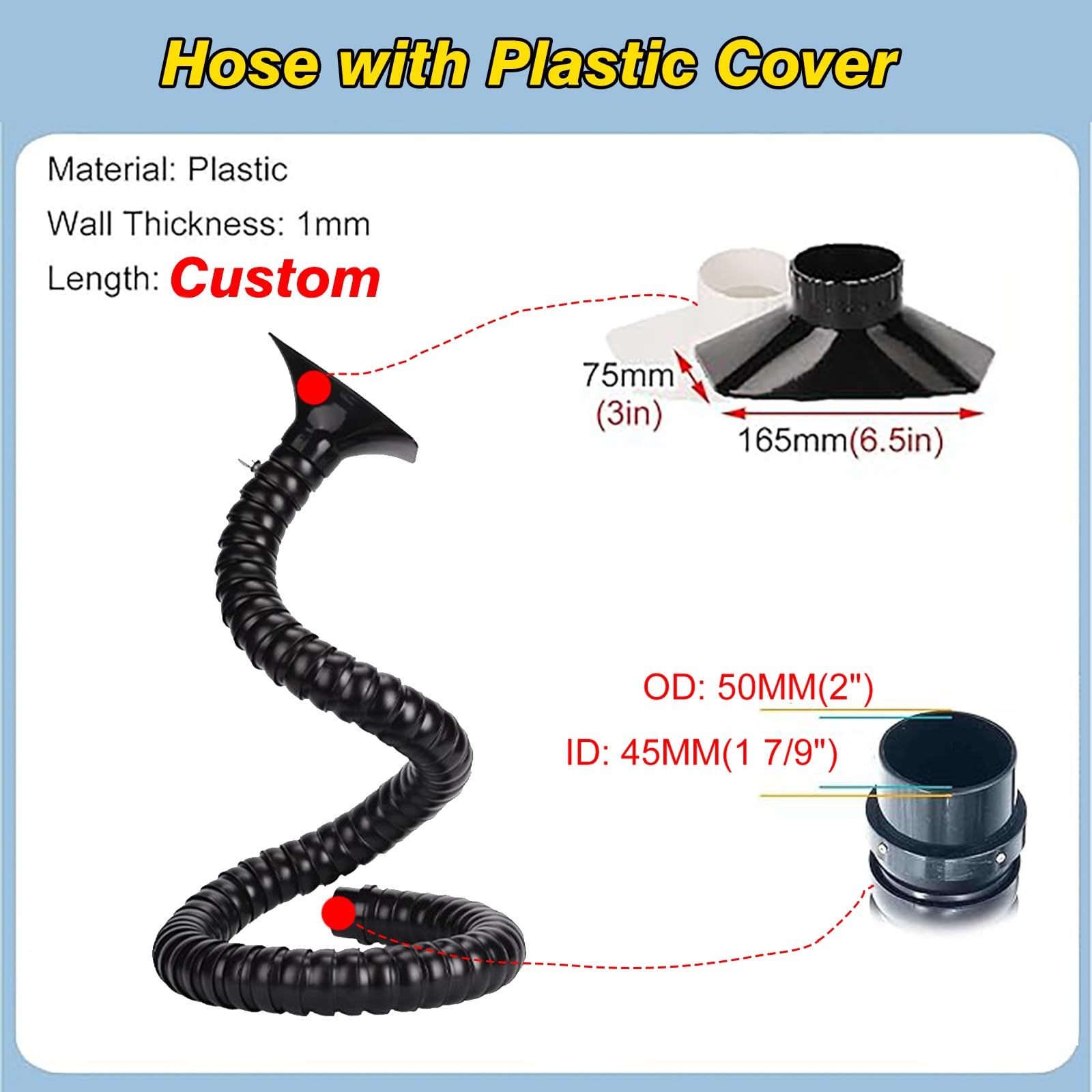 YLLFFLL Tubo Flexible Brazo Articulado De Extracción De Humos De Alta Resistencia para Soldadura, Eliminación De Polvo Y Humo con Campana(L 1.5M/5ft,ID 45MM/1 7/9 In)