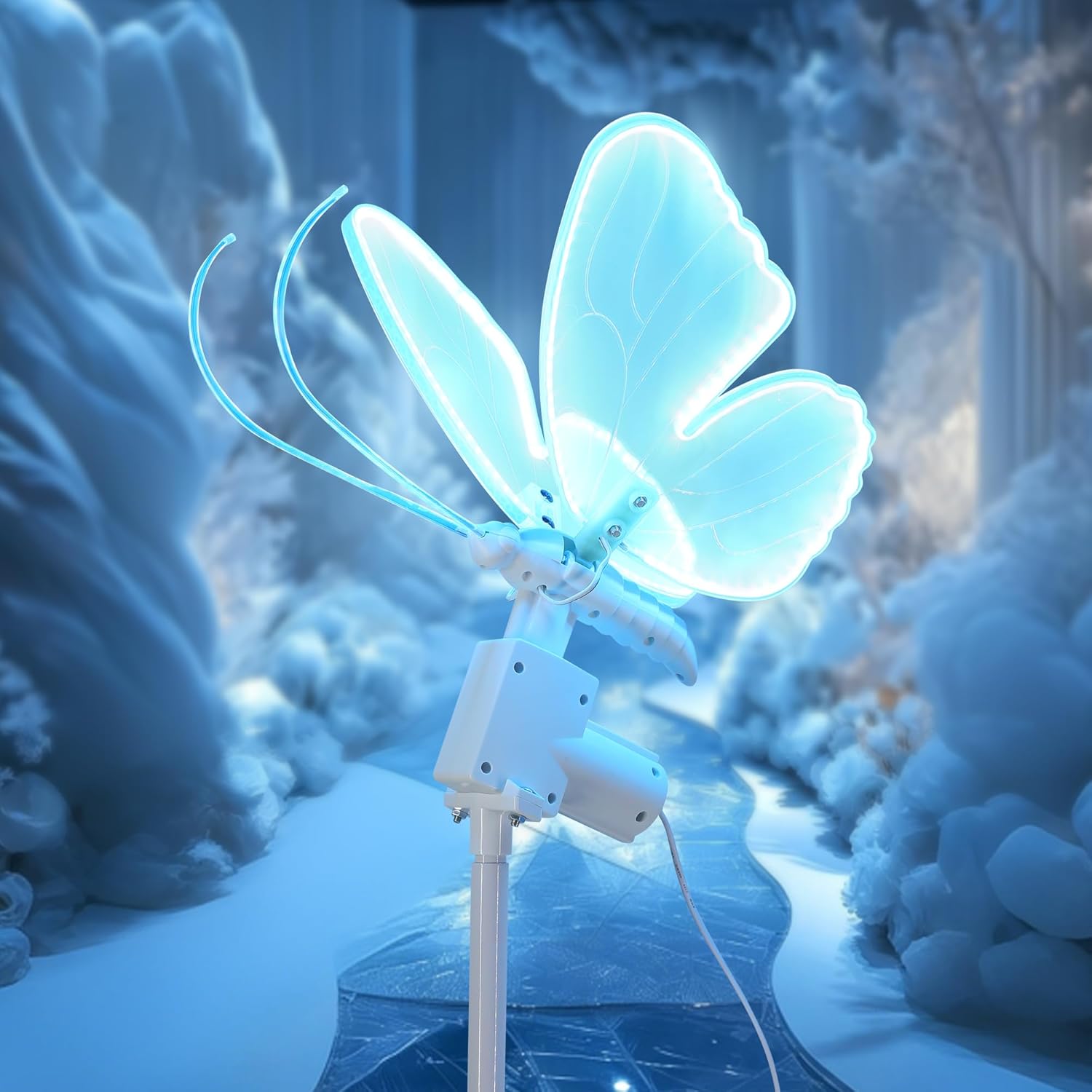 ENUOLI Wedding Moving Butterfly Floor Lamp LED Ambient Lighting Inline Cord Switch 16" Wings Creative Butterfly Lamp Wedding Decor Atmosphere Lighting for Banquet Birthdays Party 1 Pack (Ice Blue)