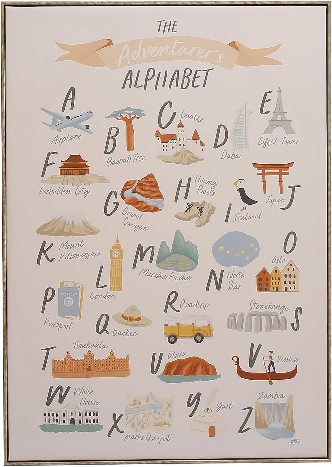 Creative Co-Op27.5 Inches Canvas Framed Wall Décor with Alphabet and Corresponding Images, Multicolor