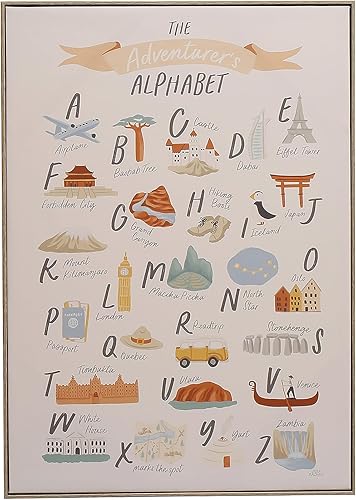 Creative Co-Op Lienzo decorativo enmarcado de 27.5 pulgadas con alfabeto e imágenes correspondientes, multicolor