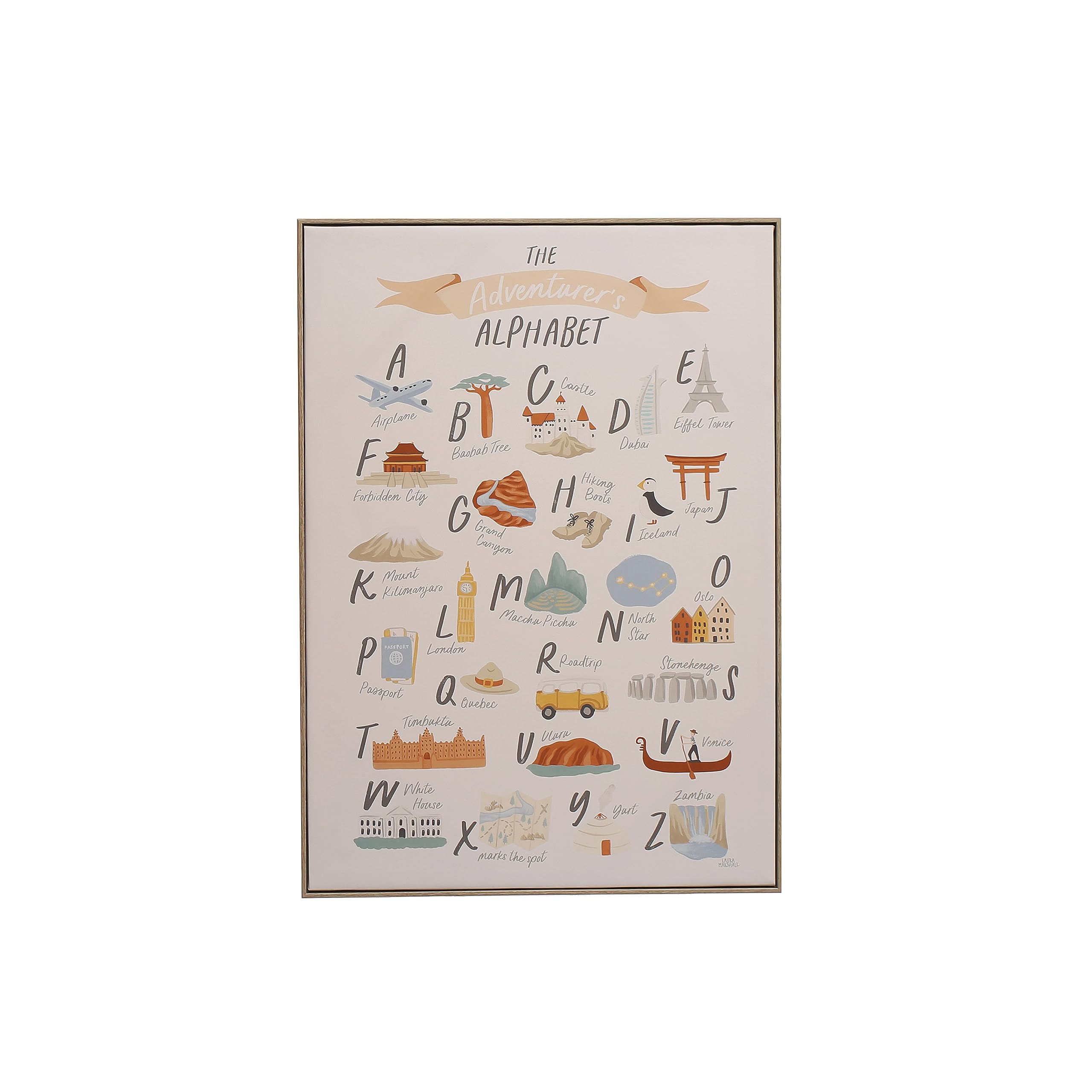 Creative Co-Op27.5 Inches Canvas Framed Wall Décor with Alphabet and Corresponding Images, Multicolor