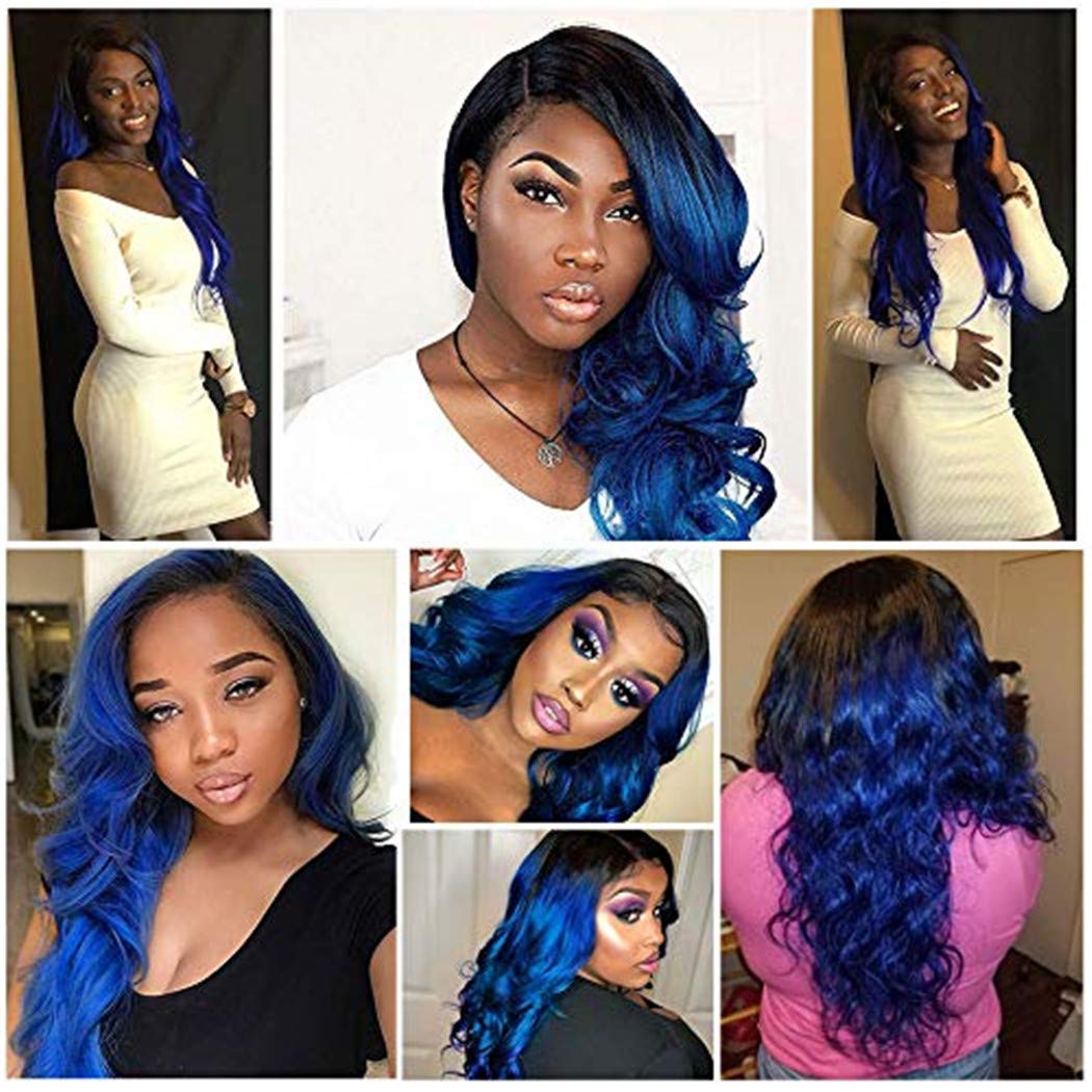 SEXAYHair Ombre 1B/Bule Bundles Brazilian Remy Human Hair 1b/Blue Body Wave Bundles, 2 Tone Ombre 3 Bundles 12A Virgin Hair for Women (16" 18" 20", Body 1B/Blue)