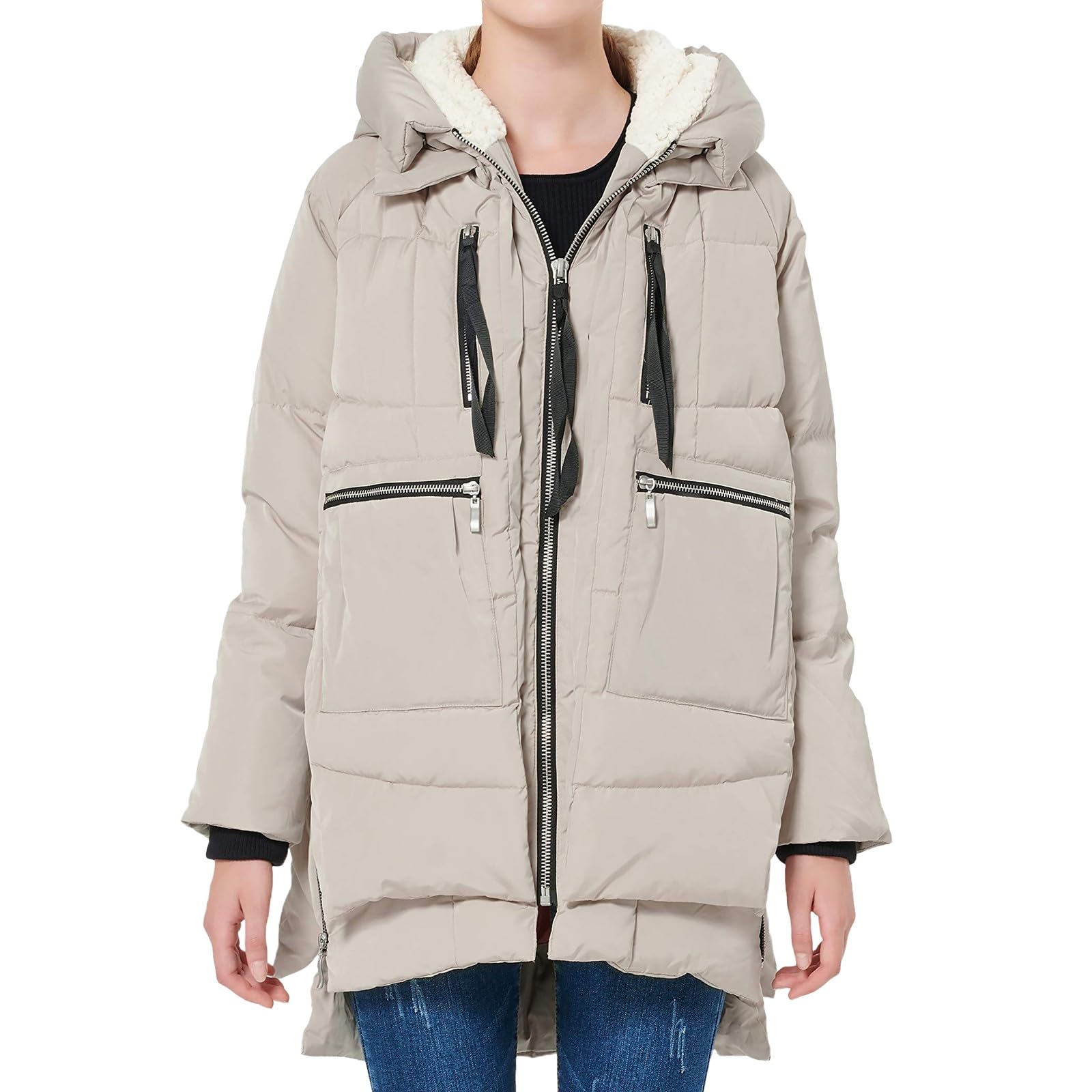 Generisch Chaqueta de plumas para mujer, invierno, chaqueta acolchada para mujer, ligera, tallas grandes, chaqueta con capucha, chaqueta de entretiempo forrada de felpa con cordón, abrigo acolchado de