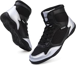 Bravover Boxing Shoes Wrestling Shoes Mid Top Ankle Strap | Breathable mesh panels lace up fit ankle strap padded collar and rubber outsole for boxing wrestling and indoor training