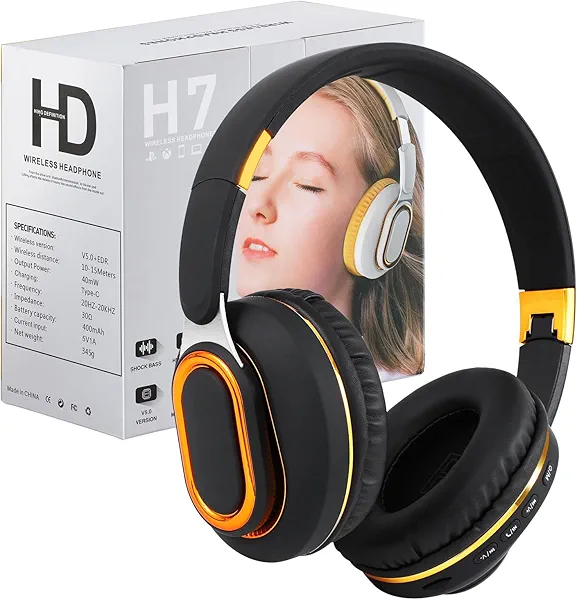 YPENSLZX Bluetooth Headphones, Foldable Wireless Over-Ear Headphones with Hidden Mic for Cell Phone, Laptop, PC, Suitable for Music, School, Workouts, and Gaming (Black)
