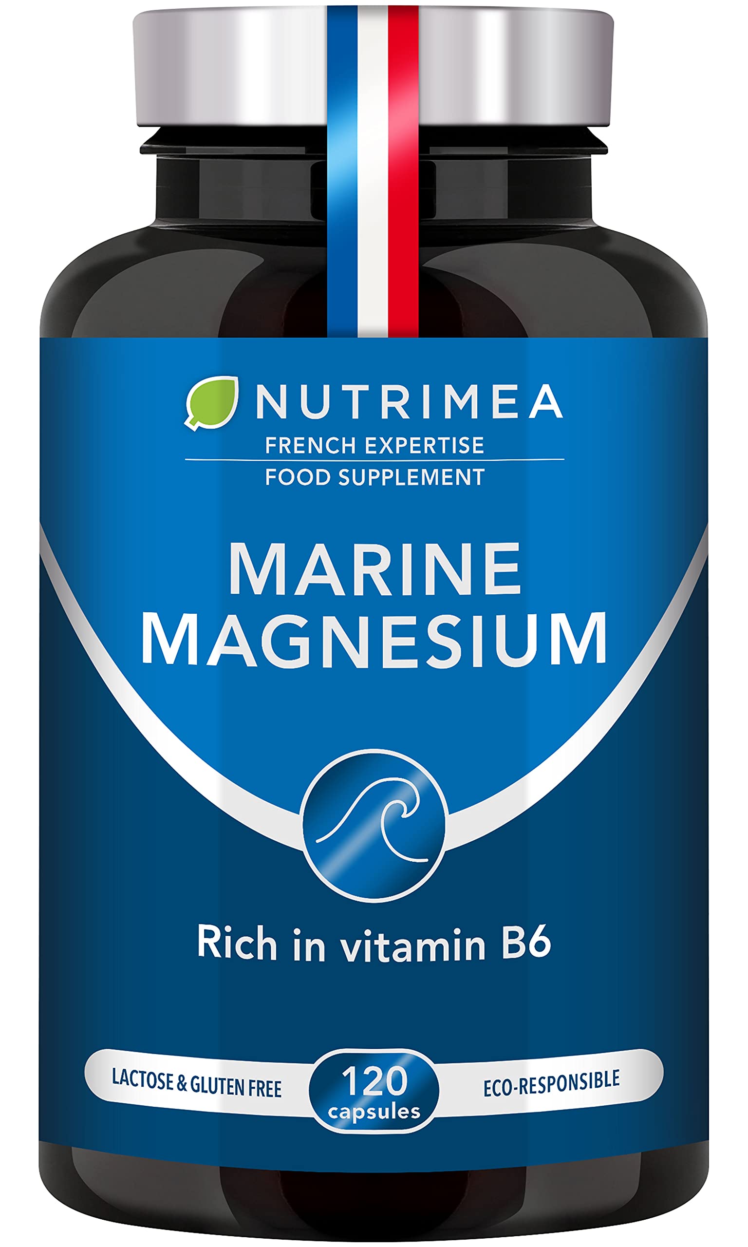 Marine Magnesium and Vitamin B6 | Fights Fatigue | 150 mg/day | 120 Plant-based Capsules | French Expertise