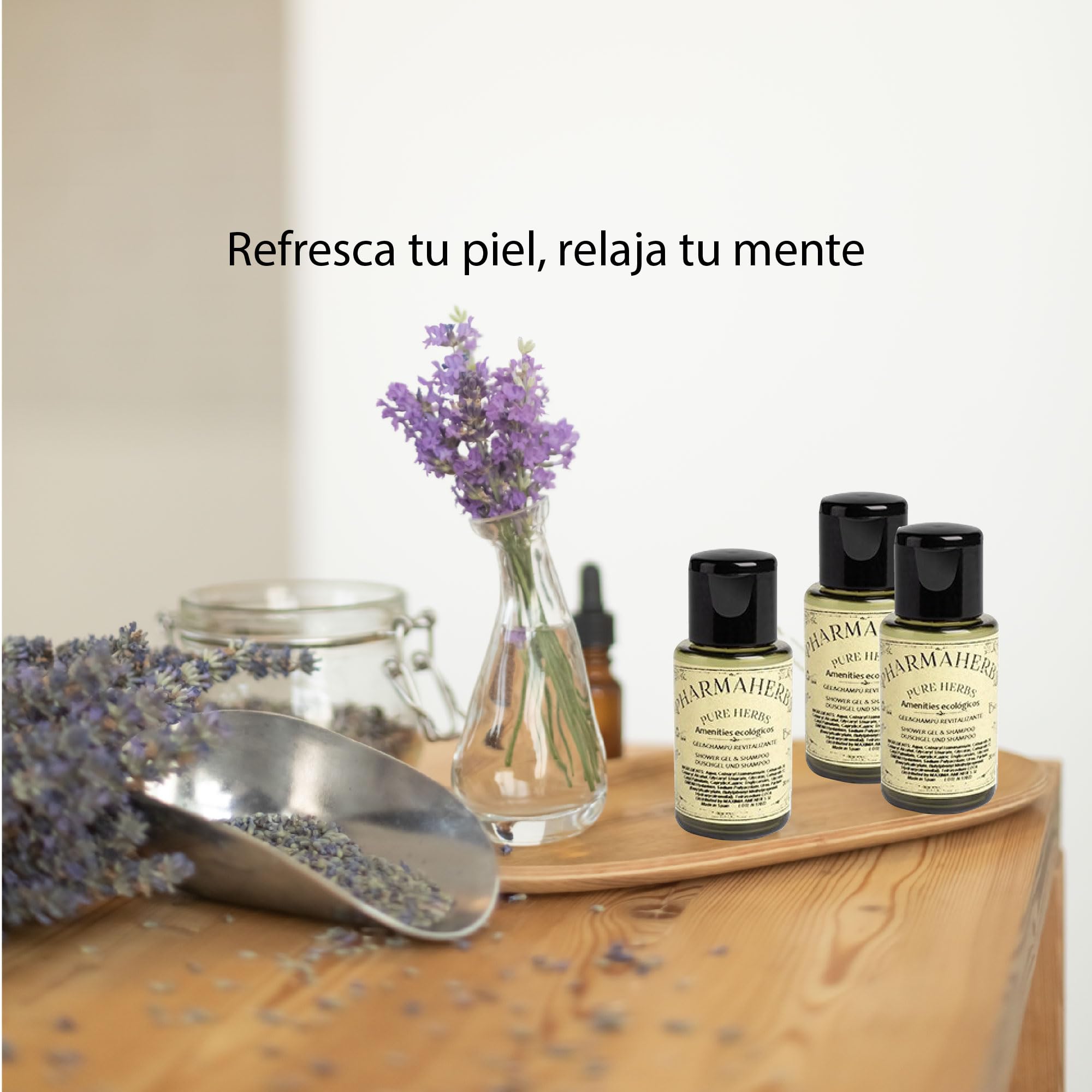 Pack de 130 Botellas de Gel y Champú Verbena y Lavanda Fresca 20ml - 2 en 1, Fórmula Suave y Refrescante, Ideal para Hoteles, Spas y Viajes