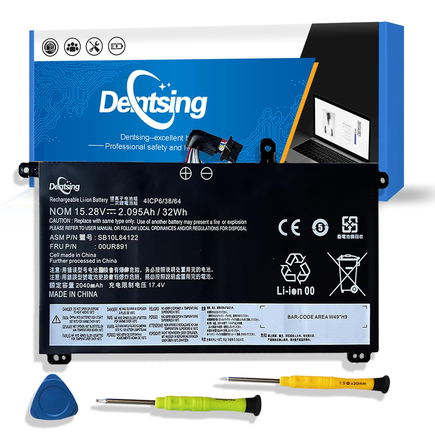 Dentsing 00UR891 01AV493 Laptop Battery Replace for Lenovo ThinkPad T570 T580 P51S P52S Series Notebook 00UR890 00UR892 SB10L84121 SB10L84122 SB10L84123 15.28v 32Wh