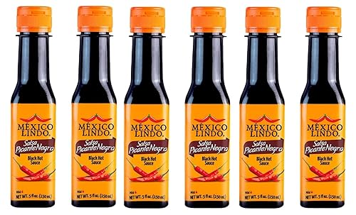 Al Amin Foods MEXICO LINDO SALSA PICANTE NEGRA (salsa picante negra), 6 botellas de 5 onzas líquidas (5.1 fl oz), verde