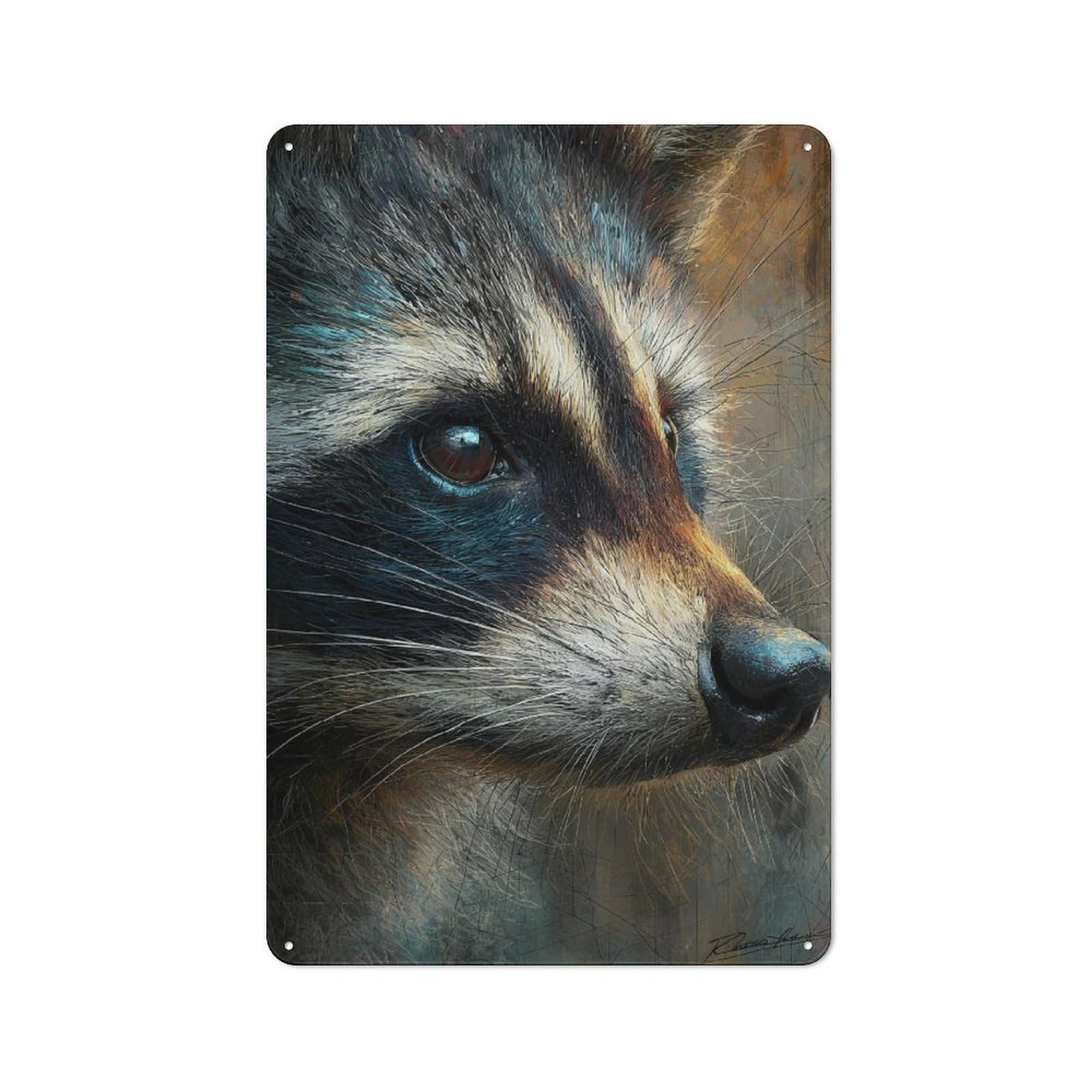 Raccoon's Gaze Metal Wall Art Sign 30x20cm, Retro Vintage Wall Decor for Kitchen, Hallway, Bar Or Small Cafe