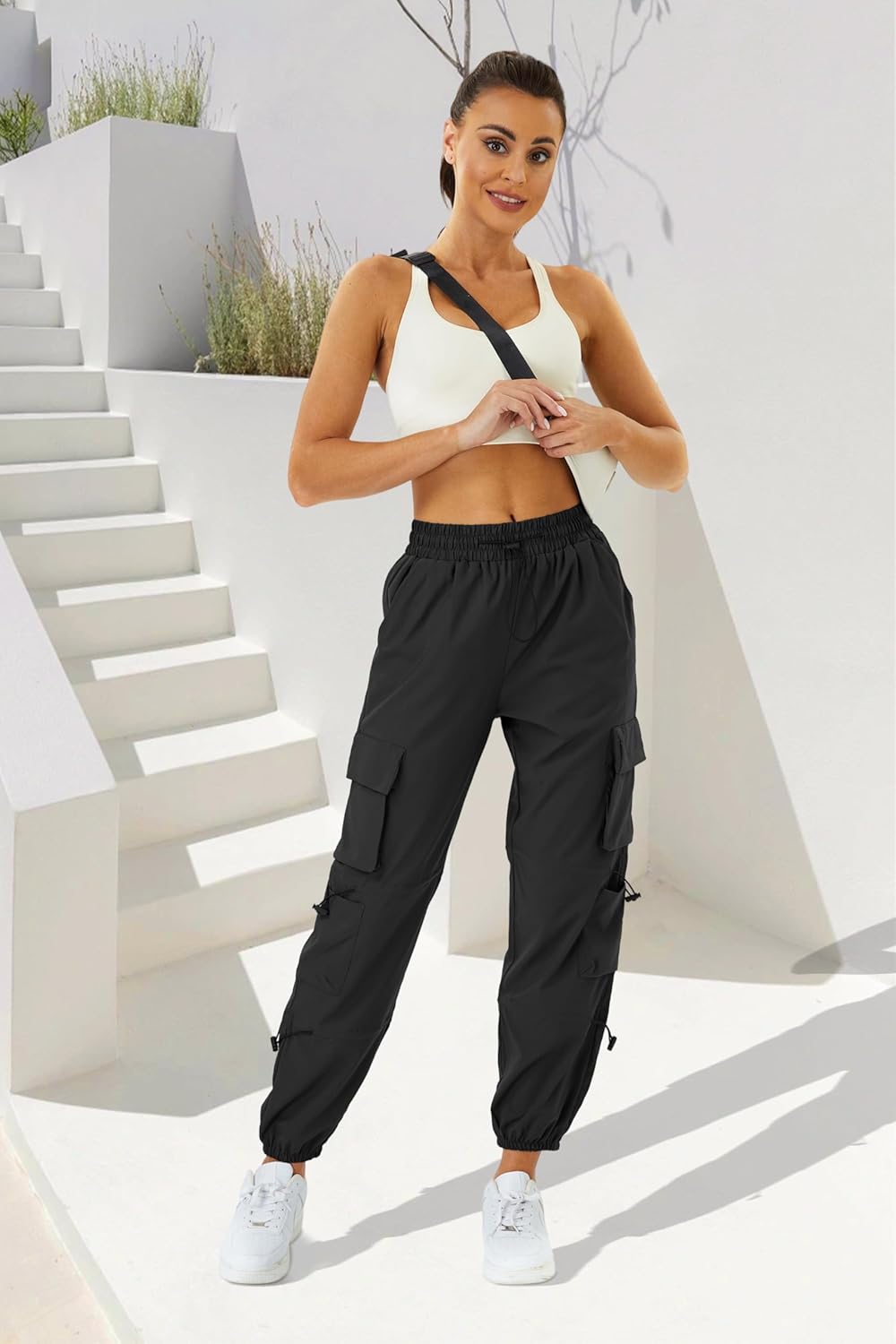 Womens Parachute Cargo Pants with Pockets Quick Dry Hiking Pants Lightweight Water-Resistant Baggy Joggers - Image 3