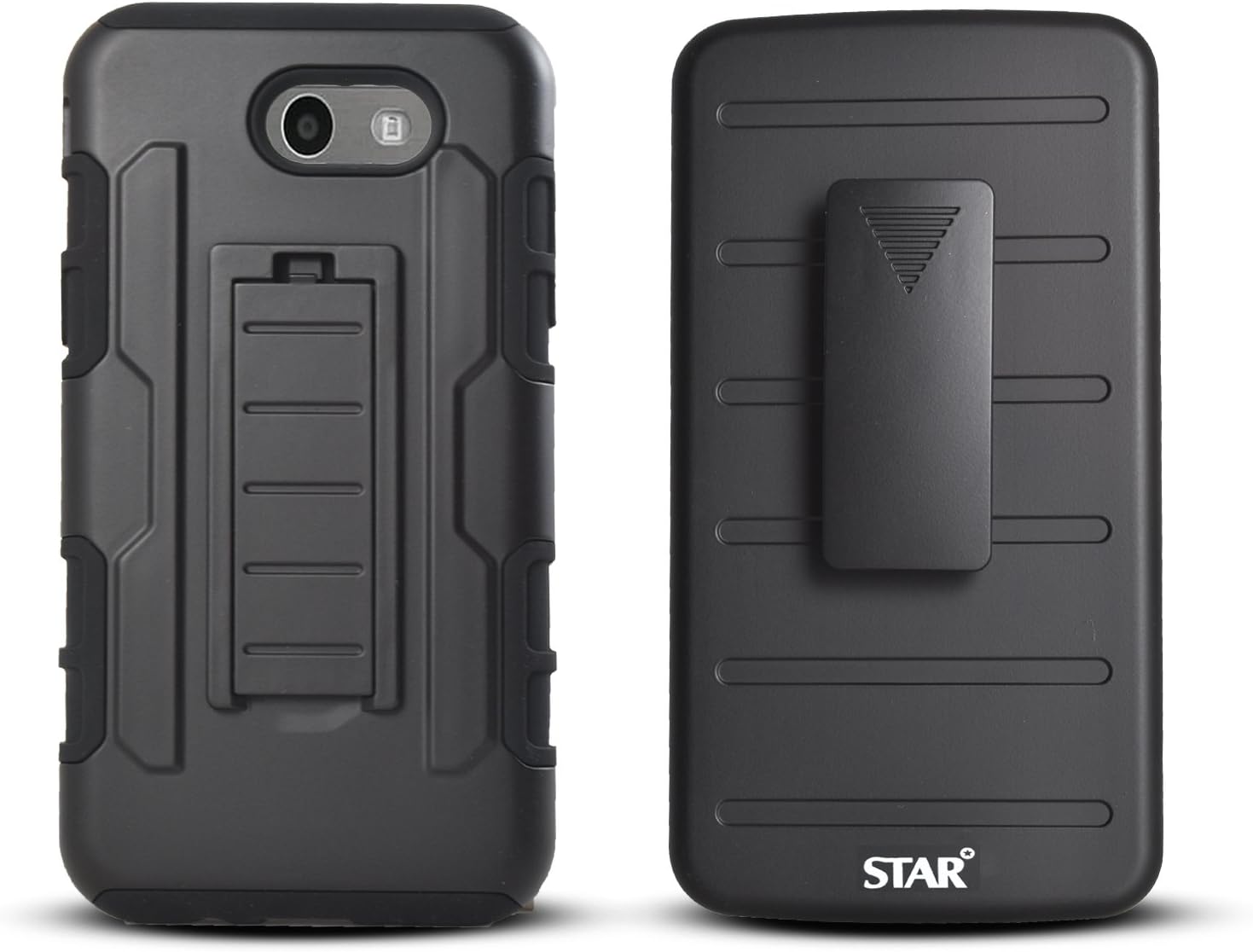 Galaxy Express Prime 2 Case with [Premium Screen Protector Included], Starshop [Armor Belt Clip] Dual Layers Kickstand Phone Cover and Locking Belt Clip for Samsung Galaxy Express Prime 2 (Black)